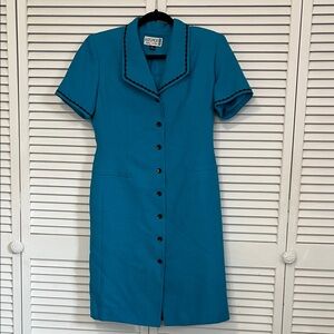 Kasper Teal Midi Dress with Black Accents